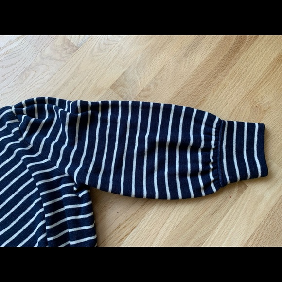 New Madewell Gathered-Sleeve Mockneck Top in sweater stripes blue white large L - Picture 11 of 12